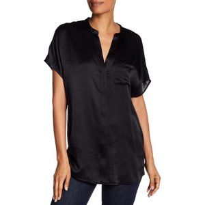 Vince Navy Silk Extend Sleeve Buttonfront Blouse